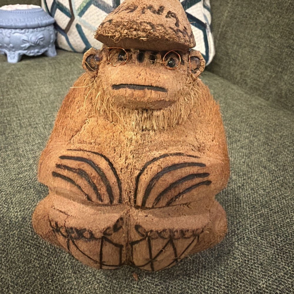 Vintage Coconut Shell Folk Art Carved Figure Sculpture Souvenir Handmade